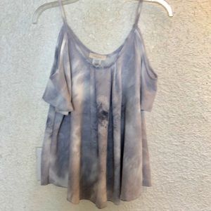 Lavender Tie-Dye Cold Shoulder blouse.